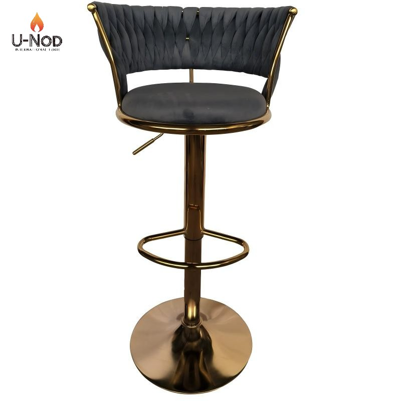 Newest Velvet Woven Height Adjustable Kitchen Counter Swivel Chair Low Back Bar Stool