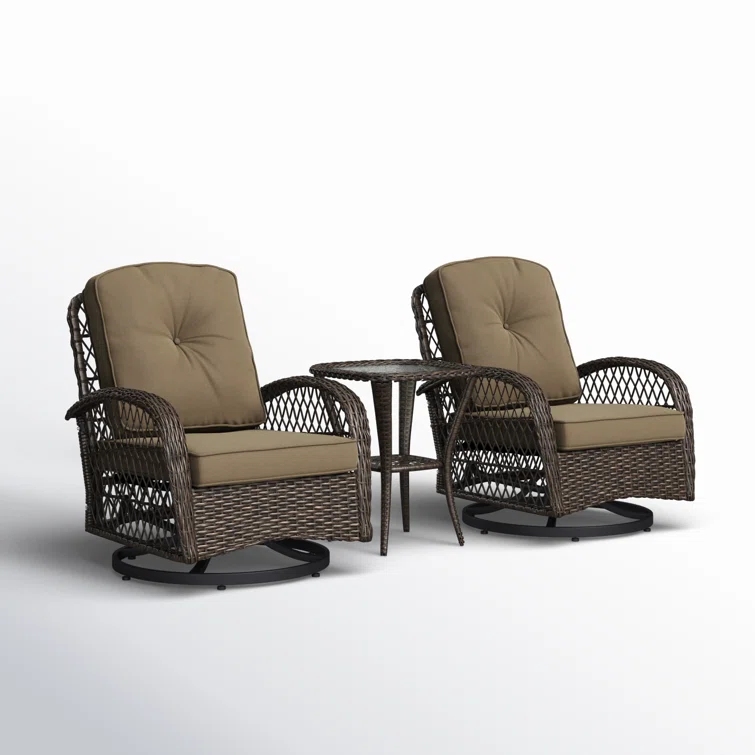 Dwoo Modern Outdoor 3 Piece Set Wicker Swivel Rocking Chairs Terrace Wicker Patio Bistro Furniture Set