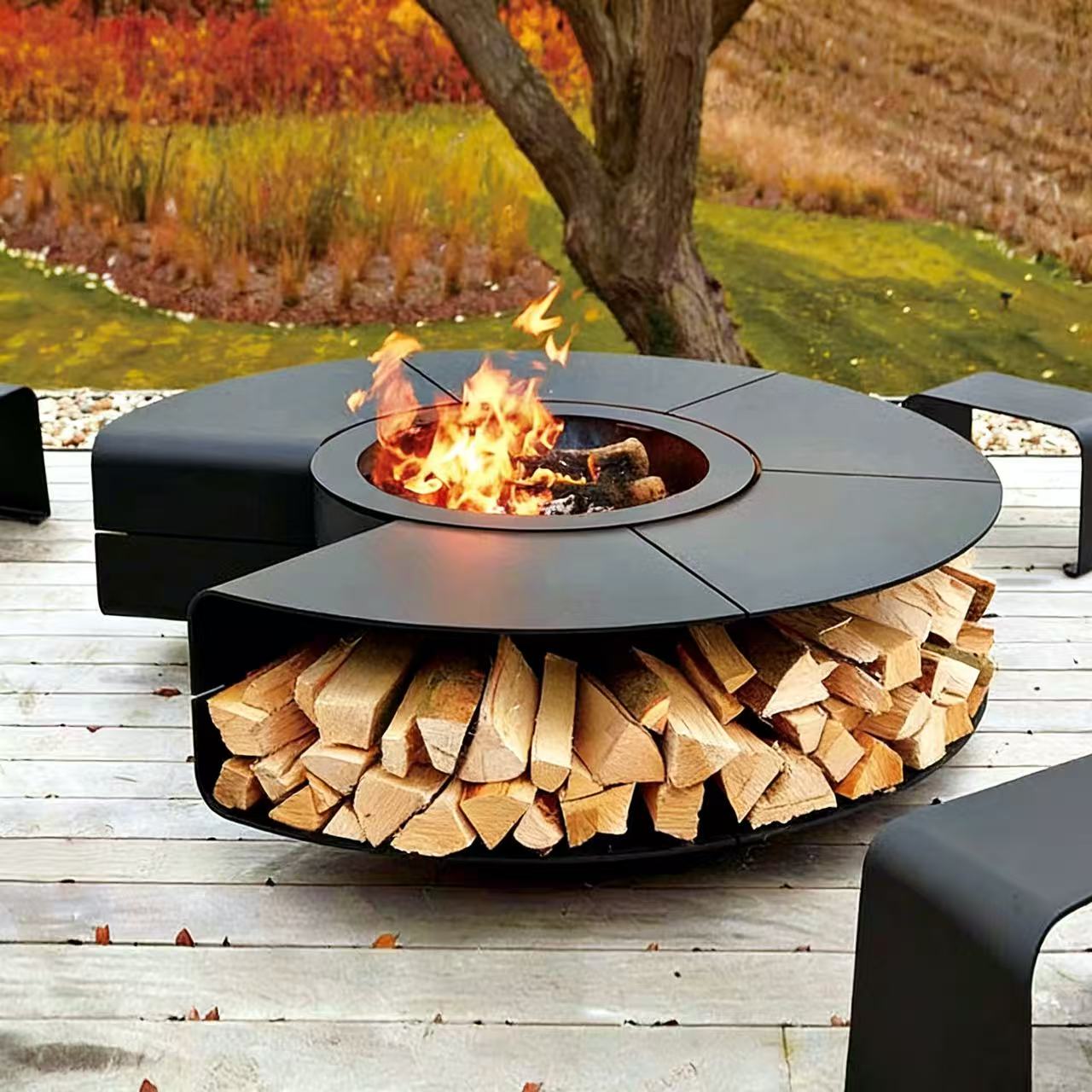 Modern Multifunctional Outdoor Fire Table With Wood Burning Heating For Garden Patio BBQ Use