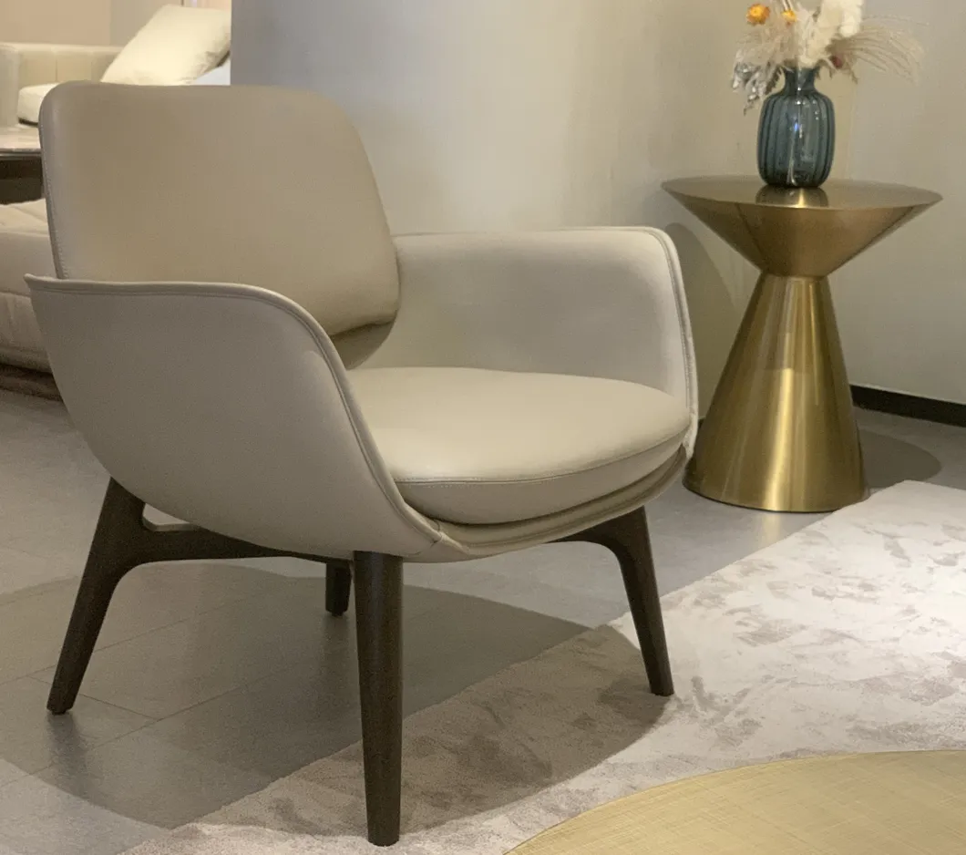 China Fiberglass Public Area Reception Accent Iconic Leather Chair with Solid Wood Base