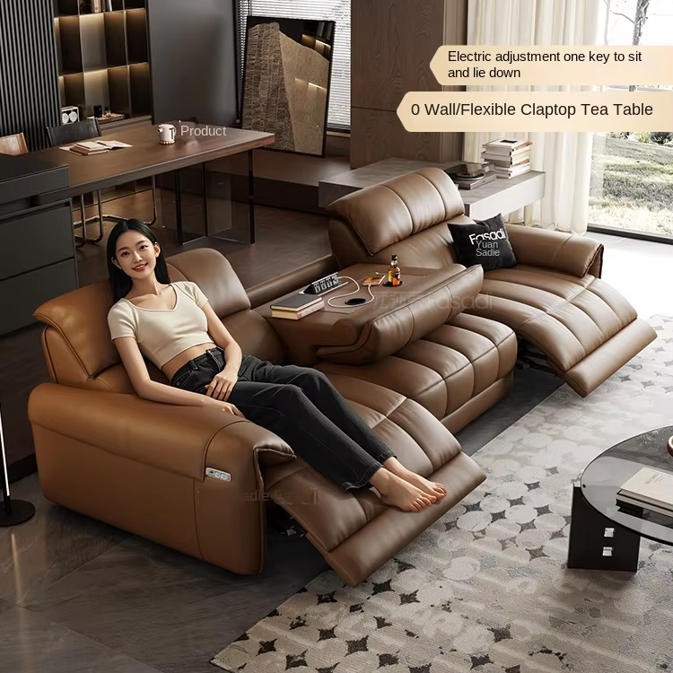 Modern Genuine Leather Recliners Set Electric Cowhide Function Capsule Sofa with Sponge for Hotels Apartments and Villas