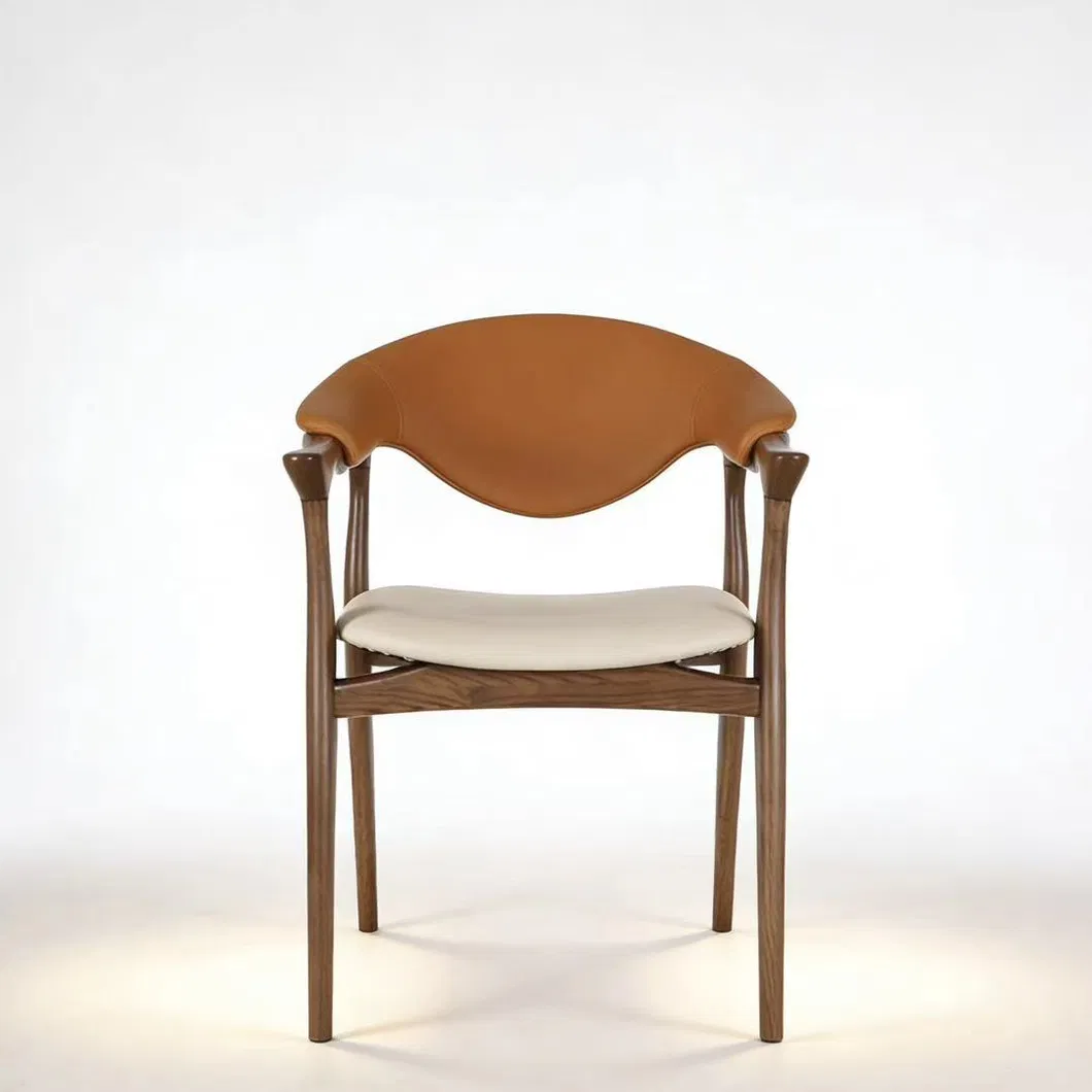 Accent Minimalist Contemporary Curved Back Solid Wood Upholstered Home Furniture High End Dining Chairs