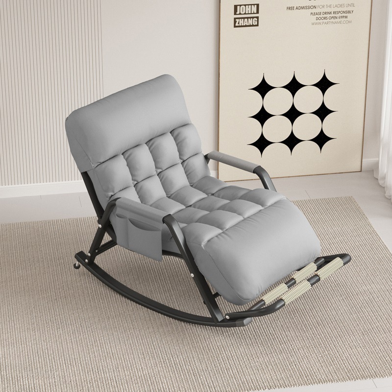 Modern Oversized Tufted Faux Leather Rocking Chair with Side Pocket Plush Padding Glider Chair for Living Room Bedroom