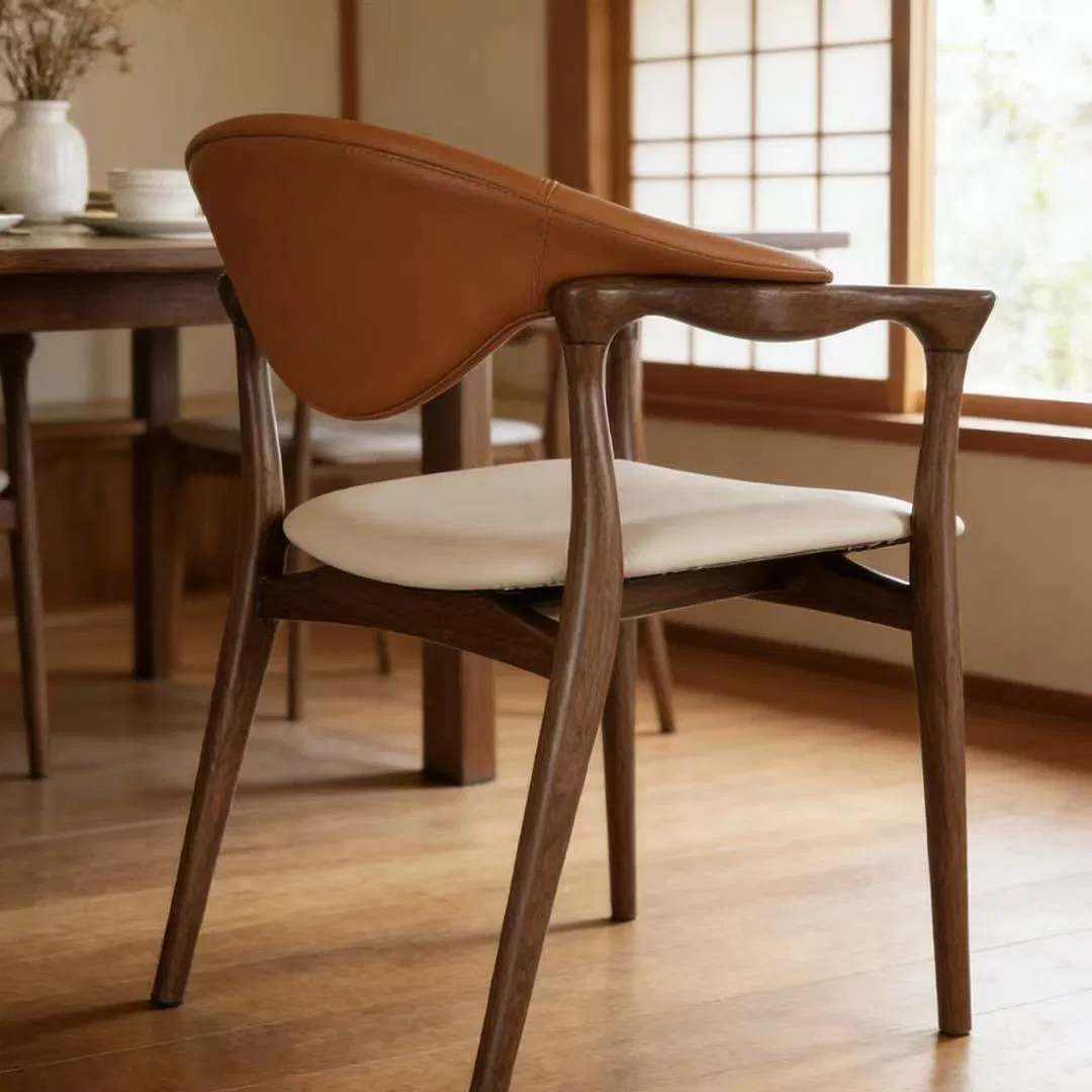 Accent Minimalist Contemporary Curved Back Solid Wood Upholstered Home Furniture High End Dining Chairs
