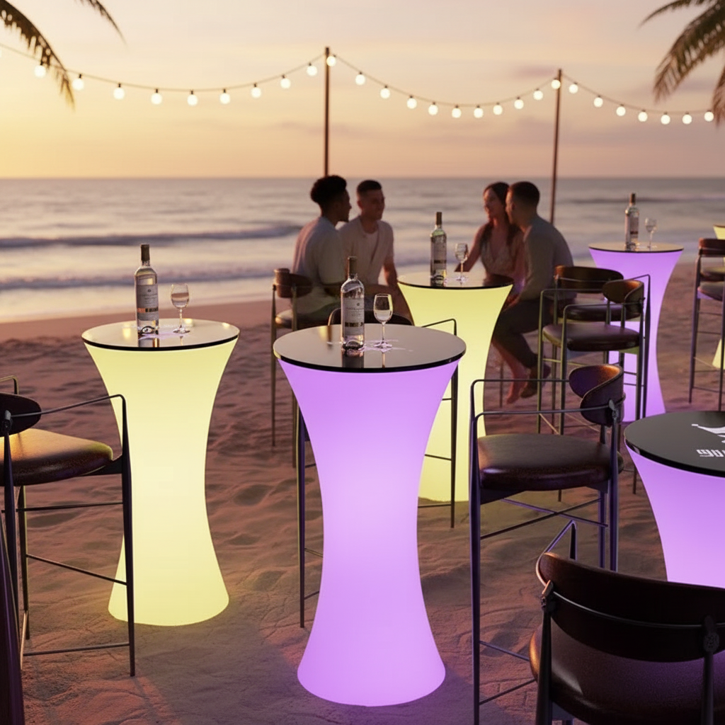 Light up Night Club Lounge Outdoor High Top Cocktail Led bar Furniture Table and Chairs Led Round Tables for Event Party Garden