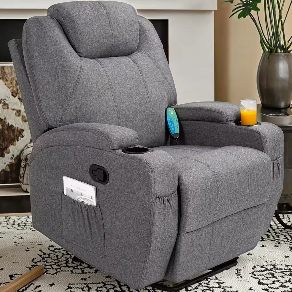 Best Choice Fabric Single Seat Swivel Recliner Chair Modern Design Electric Glider Revolving Feature Metal Frame Remote Control