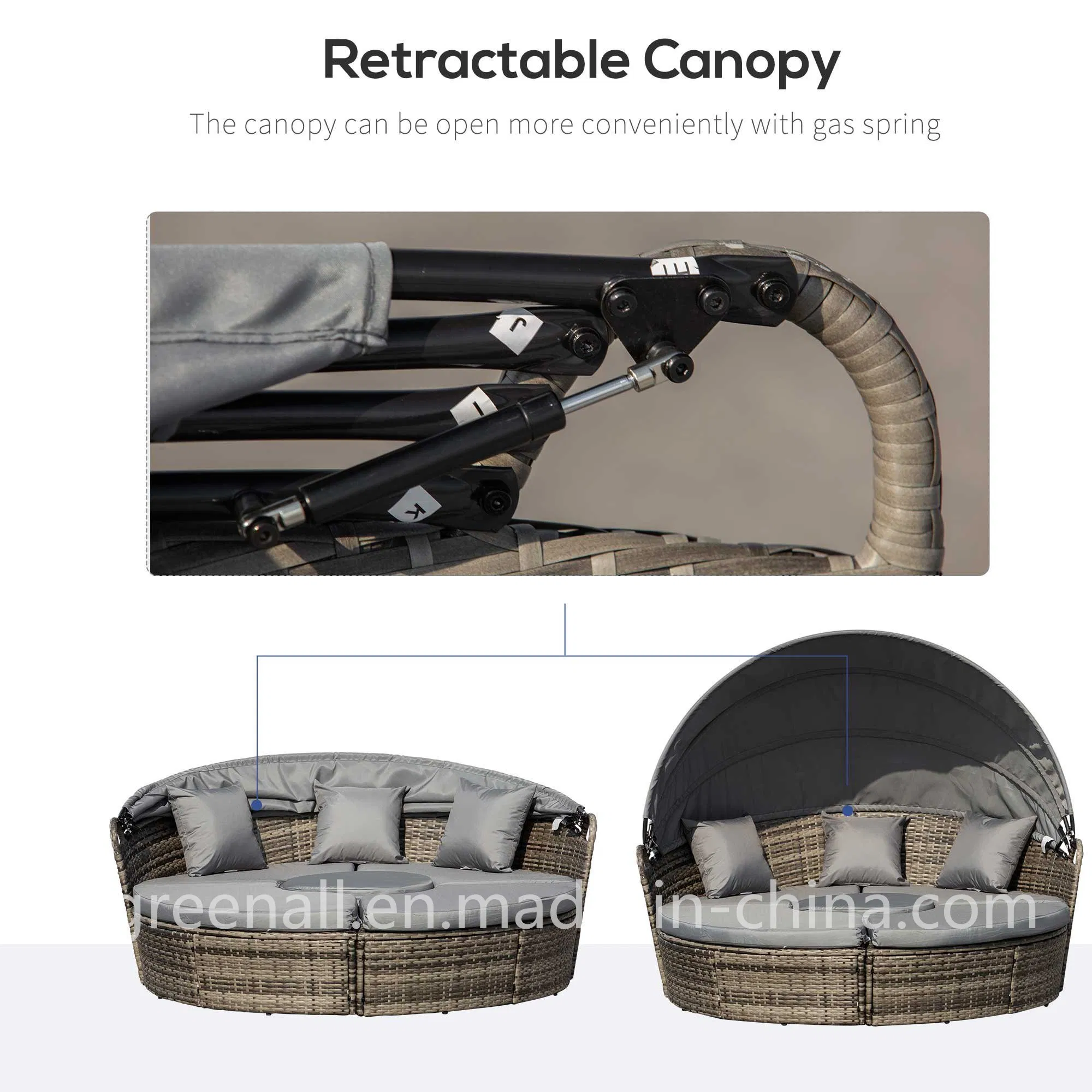 Outdoor Patio Garden Rattan Sun Lounger Day Bed with Canopy