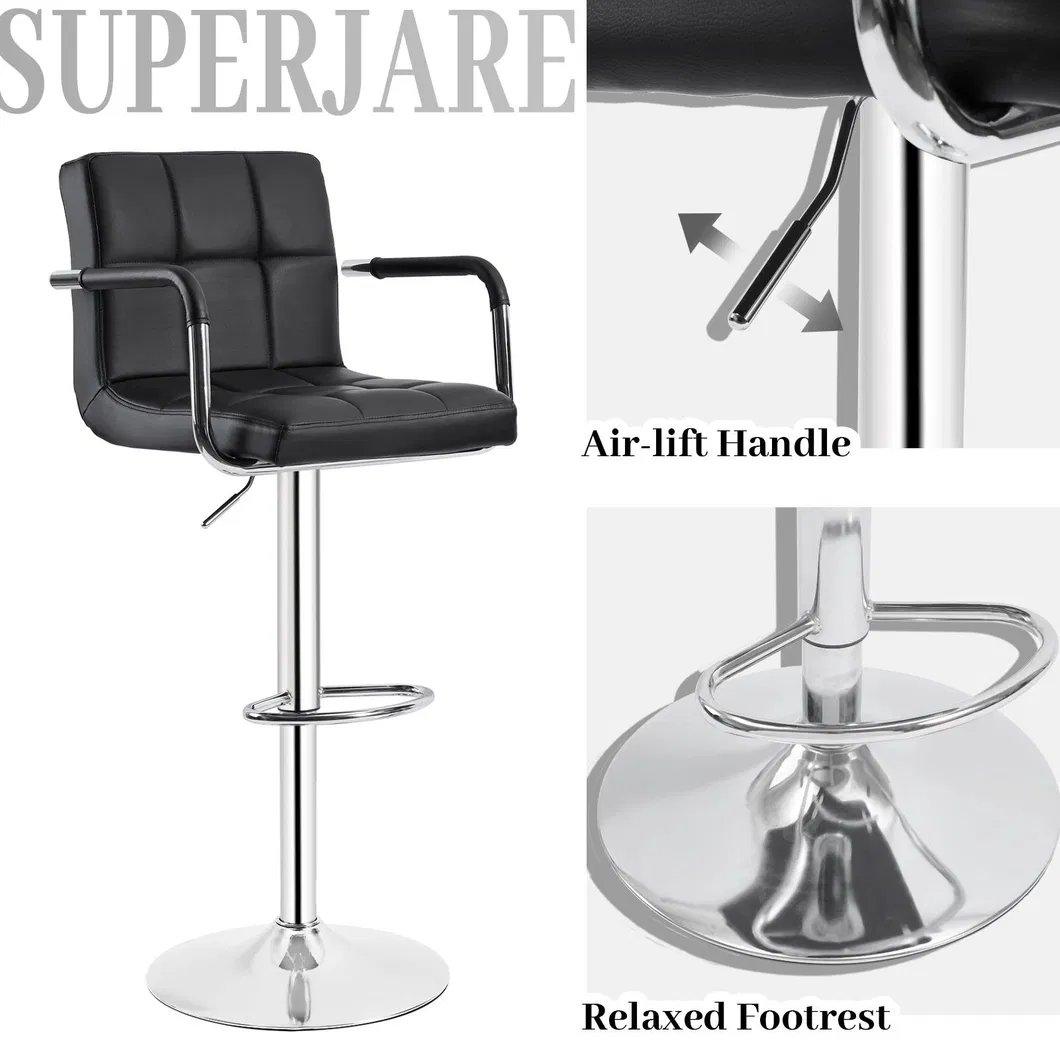 Adjustable Height Swivel Leather Upholstered Commercial Counter Bar Chair Stool