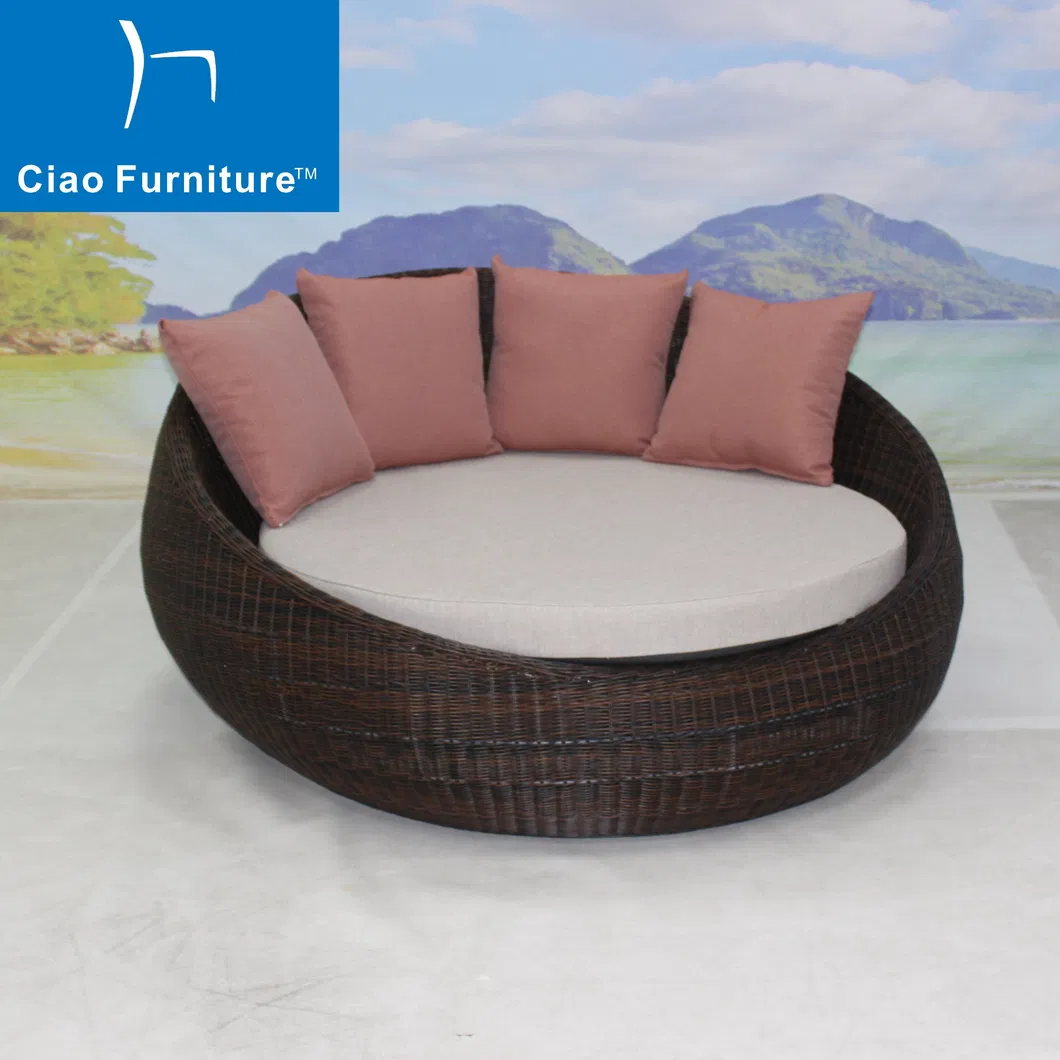 Leisure Hotel Pool Round Daybed Beach Outdoor Furniture Wicker Sofa Bed