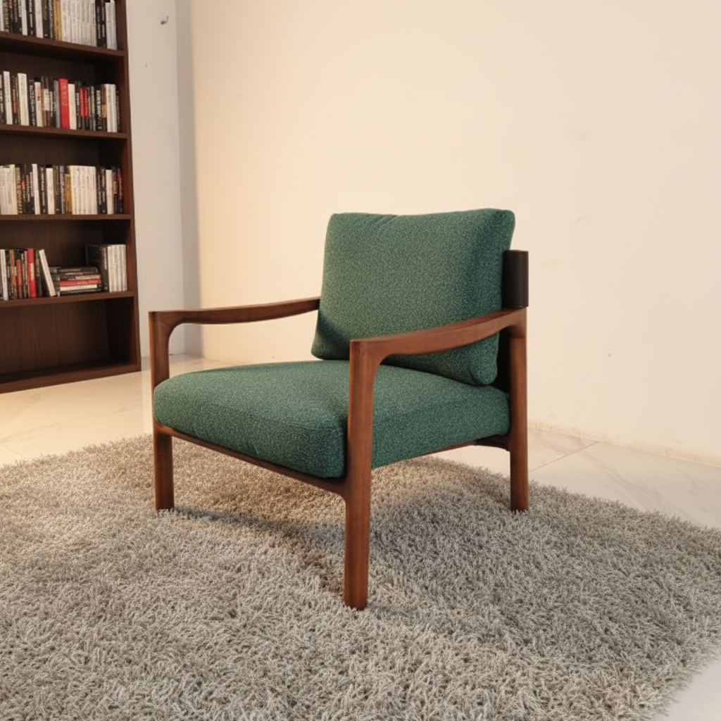 Genuine Leather Lounge Chair Solid Wood Legs Minimalist Design Ergonomic for Apartment Home Office Living Room Hotel Outdoor Use