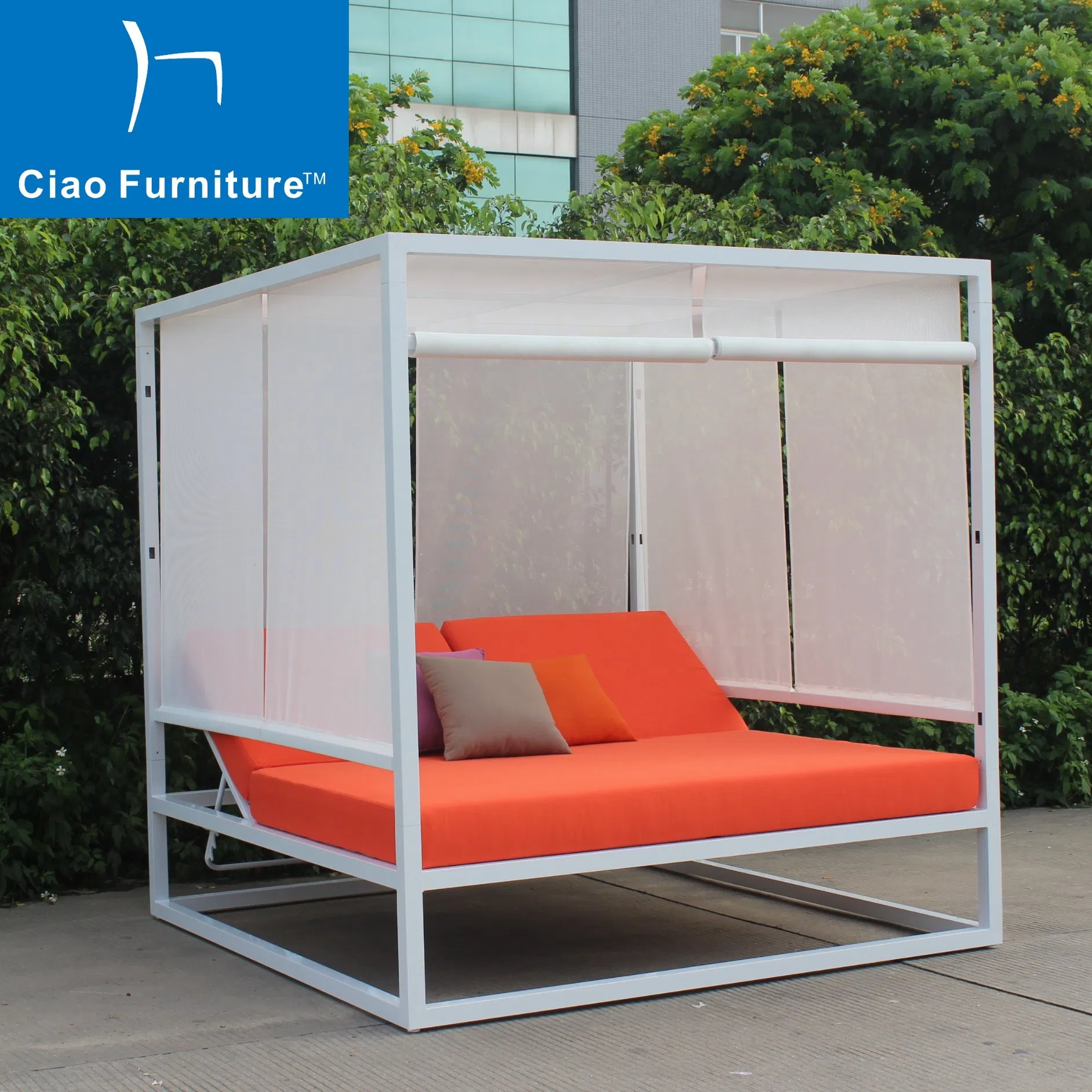 Modern Outdoor Hotel Pool Side Furniture Beach White Aluminum Lounge Cabana Daybed