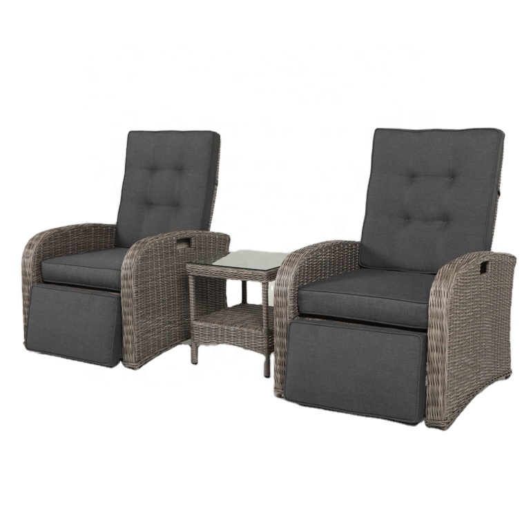 Joyeleisure 3pcs Alu Recliner Chair and Table Outdoor Bistro Set Garden Rattan Furniture