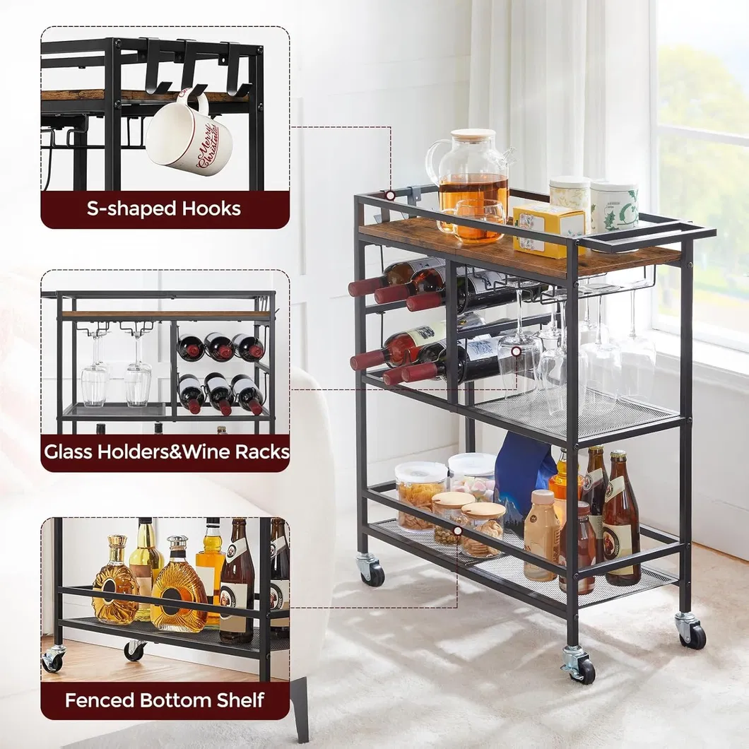 Elegant 3-Tier Rolling Bar Cart Details