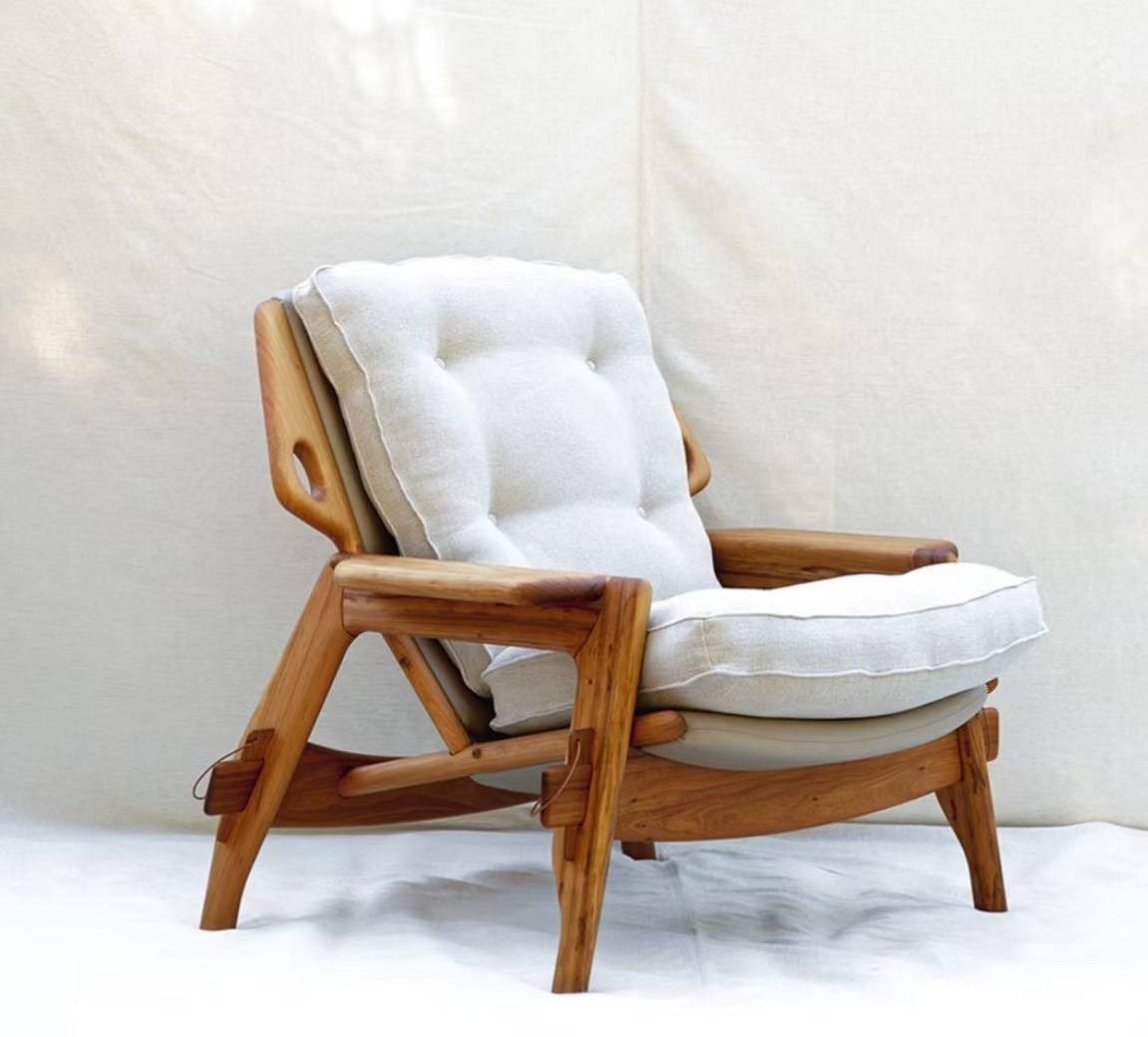 Modern Nordic Designer Wood Chaise Lounge Leisure Chair for Bedroom Living Room Home Furniture Villa Park Application Durable