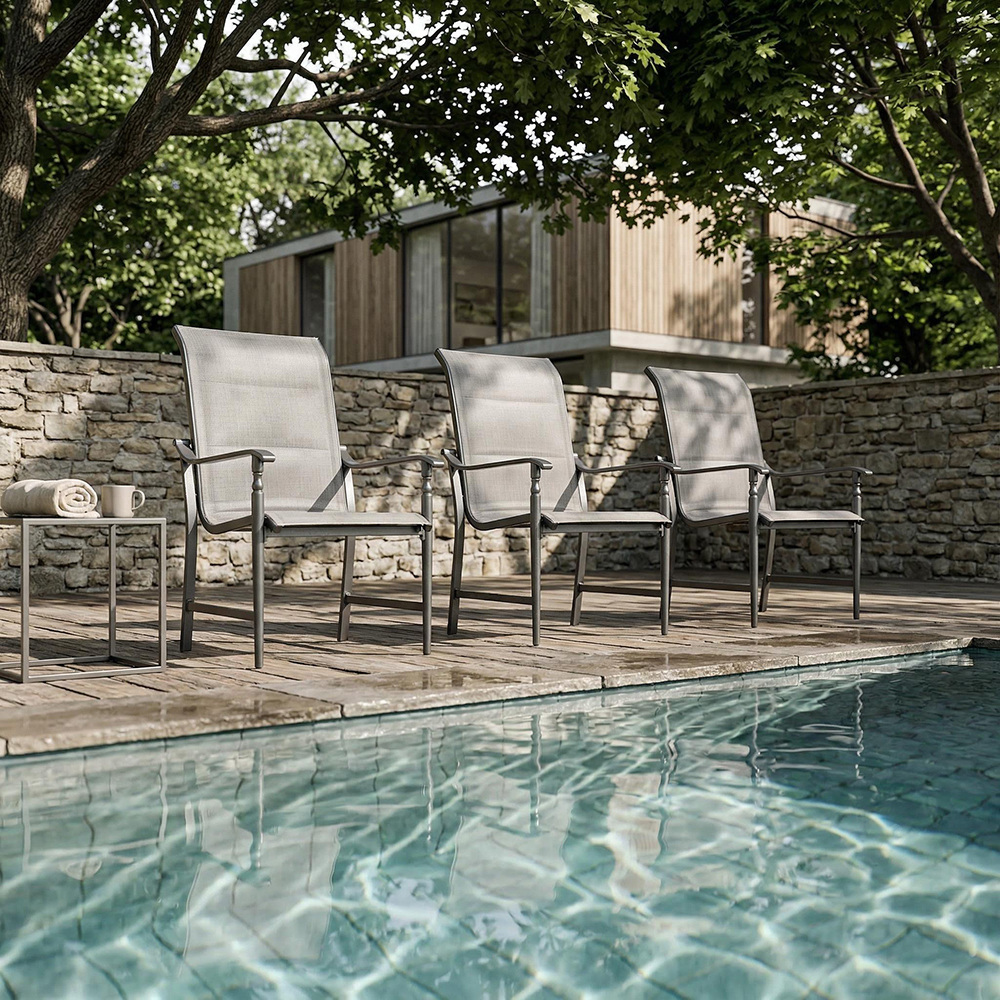 J&amp;M Outdoor 5pcs Bistro Set waterproof Tempered Glass Top Patio Furniture Stackable Durable outdoor Dining Table sets