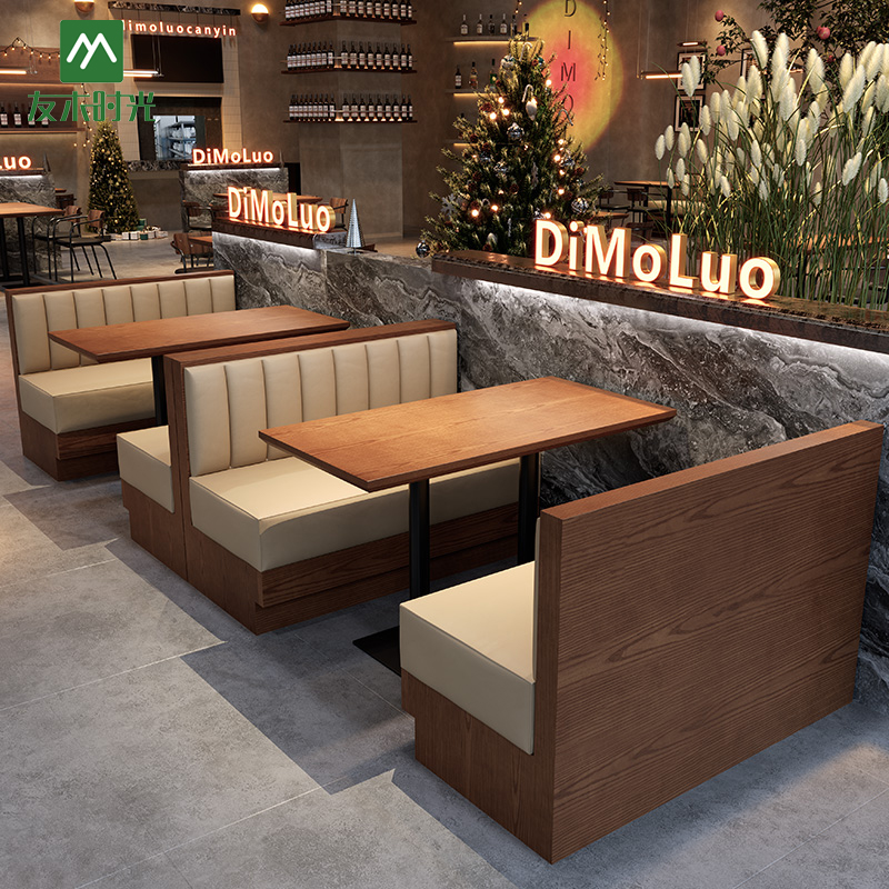 Modern Commercial Restaurant Booth Seating Set with Solid Wood Restaurant Tables and Chairs for Cafe Bistro Fast Food Shop
