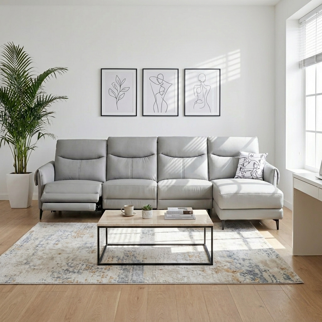 Modern Design Genuine Leather Three Seat Electric Recliner Modular Sofa Adjustable Back Arms Metal Frame for Living Room Set