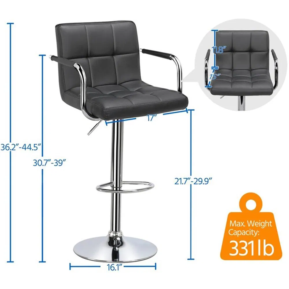 Adjustable Height Swivel Leather Upholstered Commercial Counter Bar Chair Stool