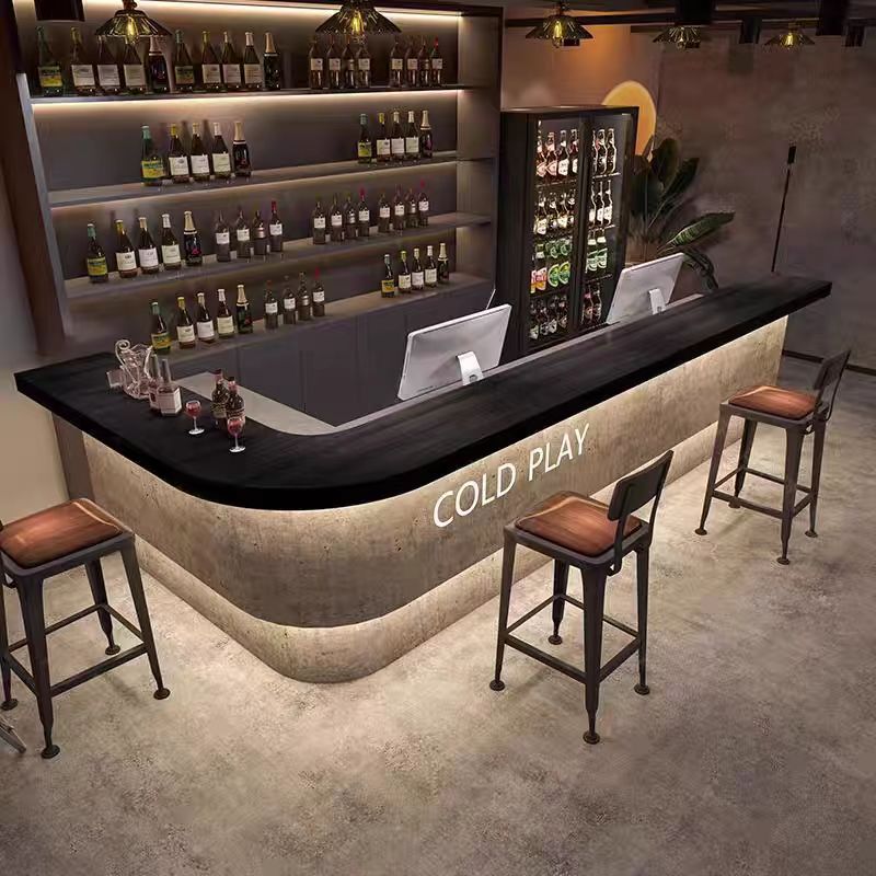 Industrial Style Eco-Friendly Water Resistant Front Desk for Restaurants Coffee Shops Pubs Wood Night Club Bar Counter for Mall