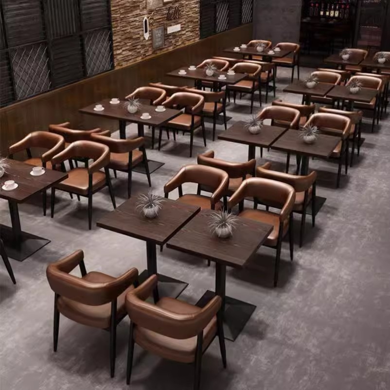 Modern Industrial Style Clear Bar Table Chair Set Western Music Pub Retro Dining Booth Wall Sofa for Restaurant Home Use Wood