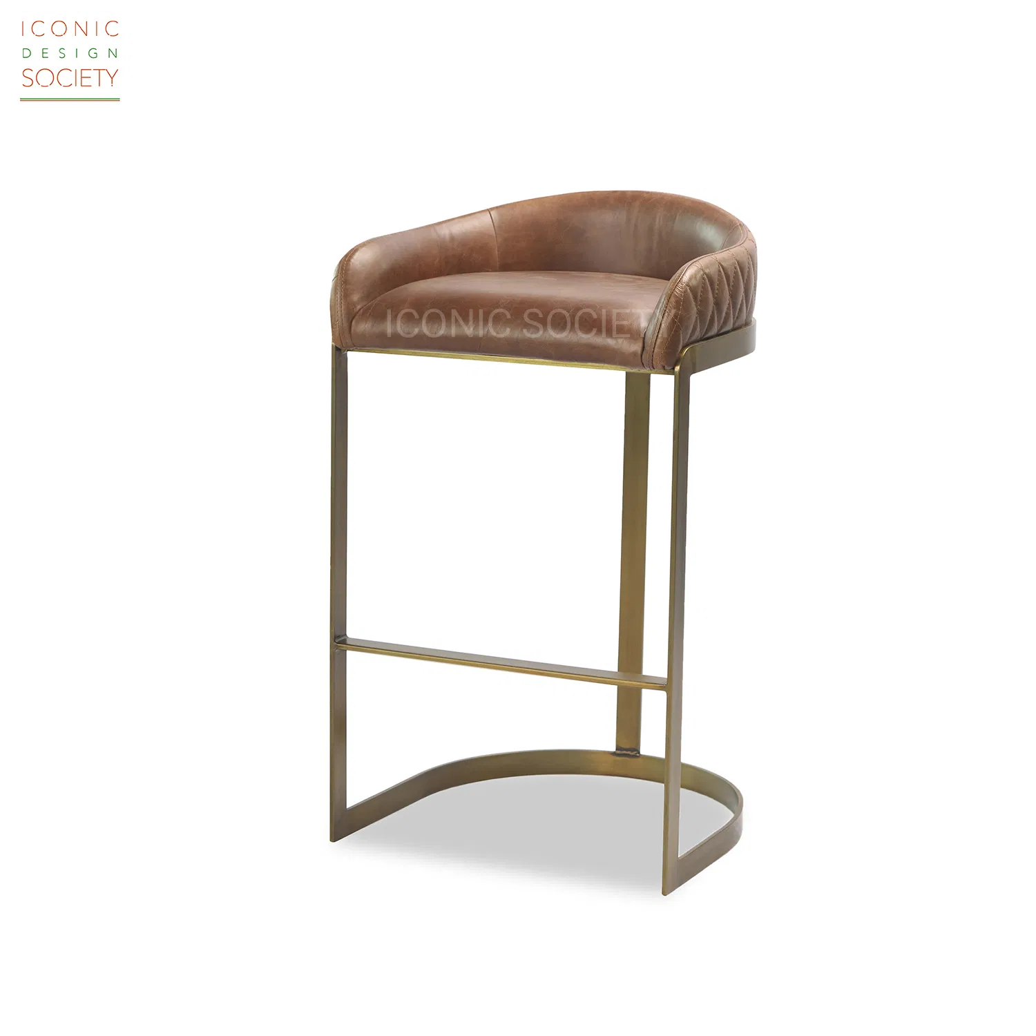 Industrial Club Pub Hotel Furniture Metal Low Back Foshan Iron Genuine Leather Counter Bar Stool