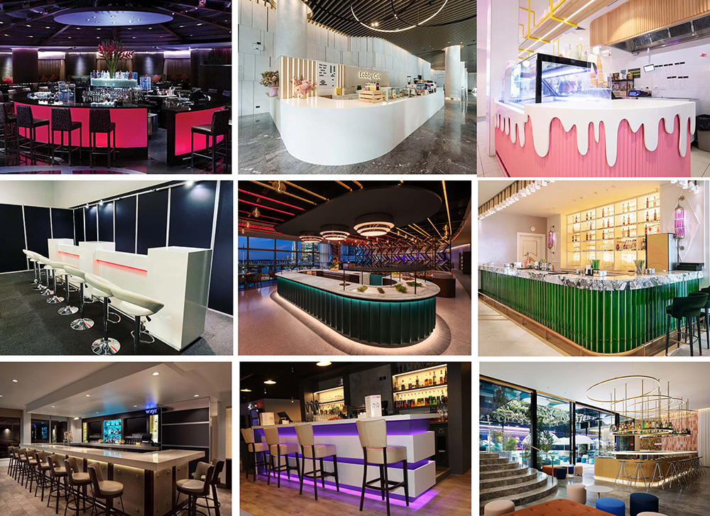 Custom New Bar Design Restaurant Lounge Furniture Night Club Pub Hookah White Reception Bar Counter