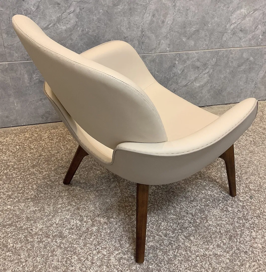 China Fiberglass Public Area Reception Accent Iconic Leather Chair with Solid Wood Base