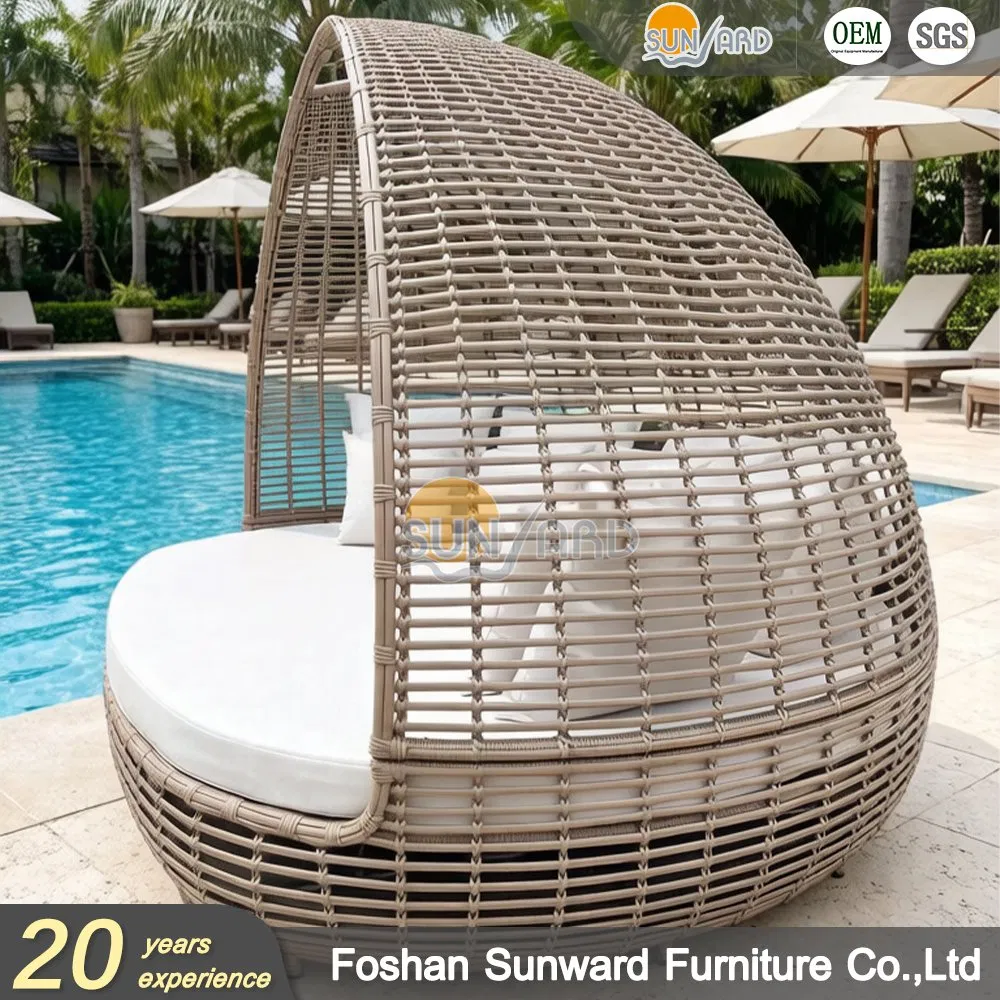 Modern Design Garden Patio Rattan Sunbed Outdoor Leisure Sofa Bed Bird Nest Daybed
