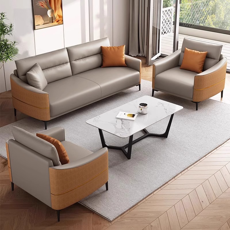 Modern Style VIP Boss Executive Leather Office Sofa Set For General Managers With Fabric Cover