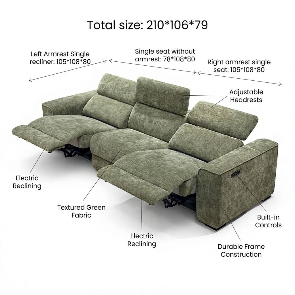 OEM Factory Modern Electric Power Fabric 3 Seater Sectional Couch Recliner Sofa With Usb Charging