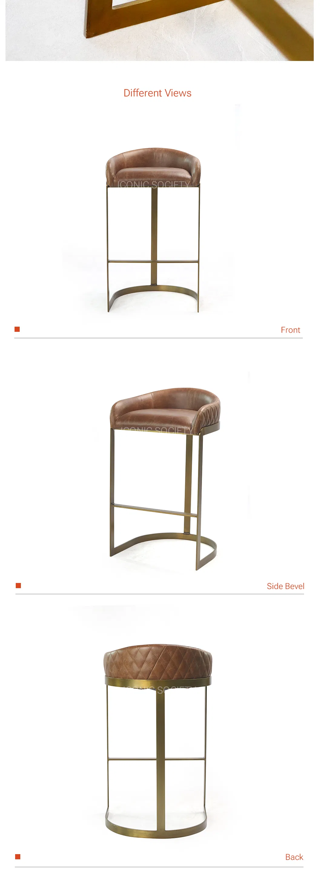 Industrial Club Pub Hotel Furniture Metal Low Back Iron Genuine Leather Counter Bar Stool