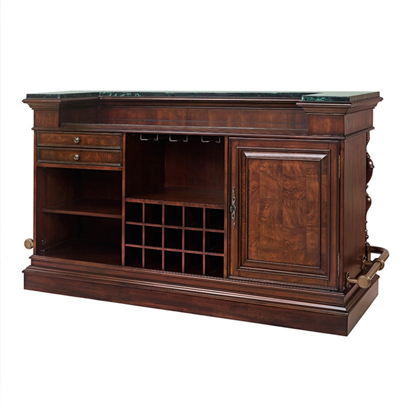 American &amp; European Vintage Style Solid Wood Bar Table with Marble Top for Home Living Room Island Counter Front Desk Reception