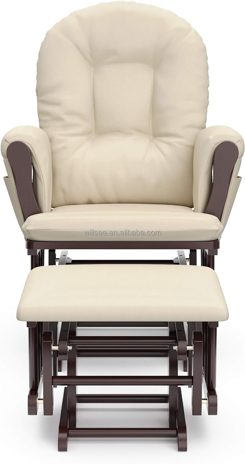 HE-1309 Manufactory Rocking Nursery Chair Solid Wooden Glider Ottoman Chair Glider Rocker Chair with Ottoman