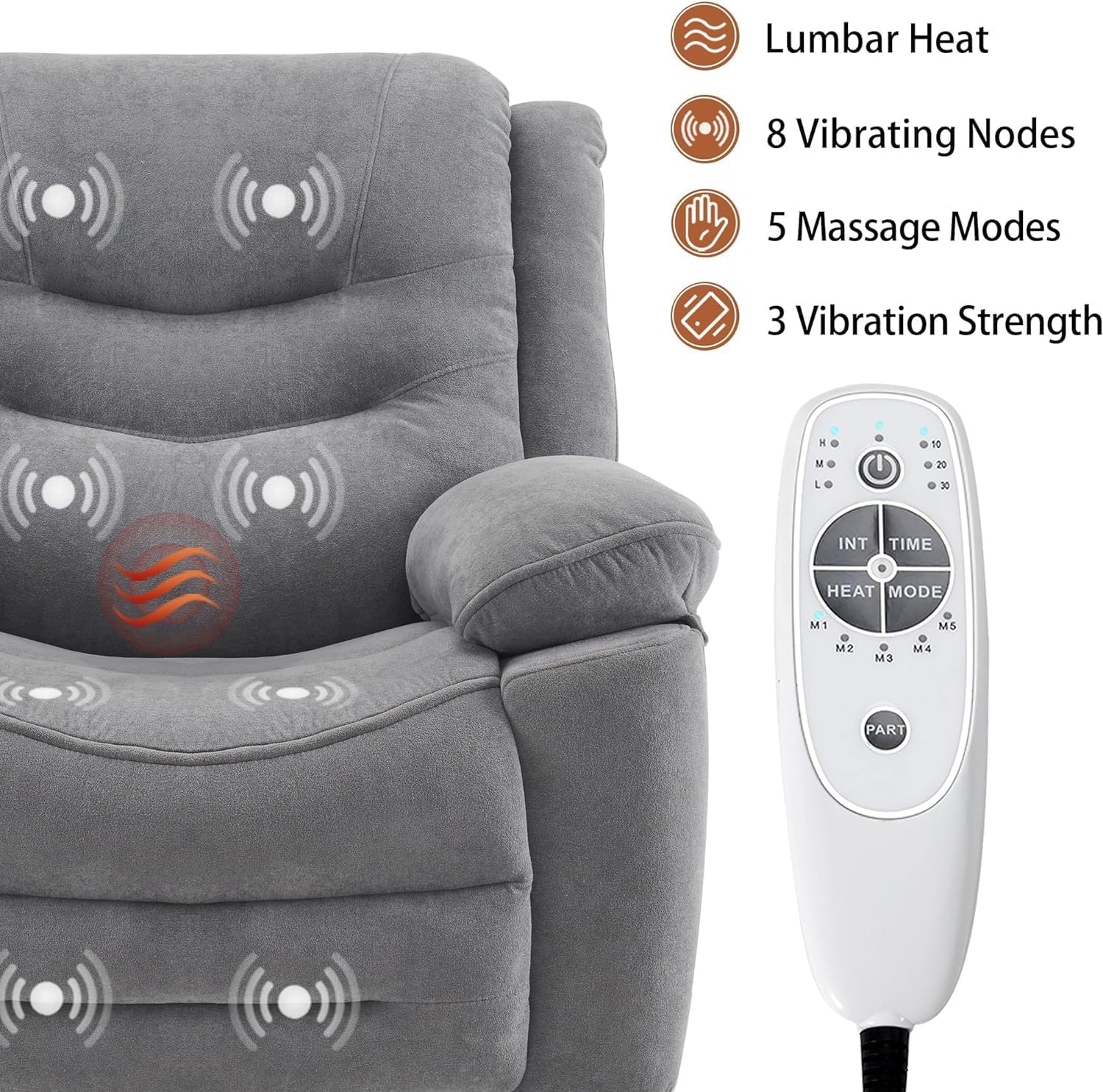 Ketaiyou Power Swivel Rocker Recliner USB Port Infinite Position Overstuffed Electric Glider Chair Living Room Soft Reclining