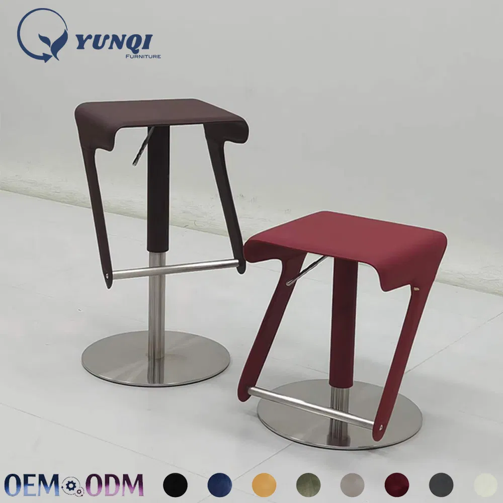 Minimalist Wine Red Swivel Counter Chair Adjustable Height Bar Stool with Stainless Steel Footrest