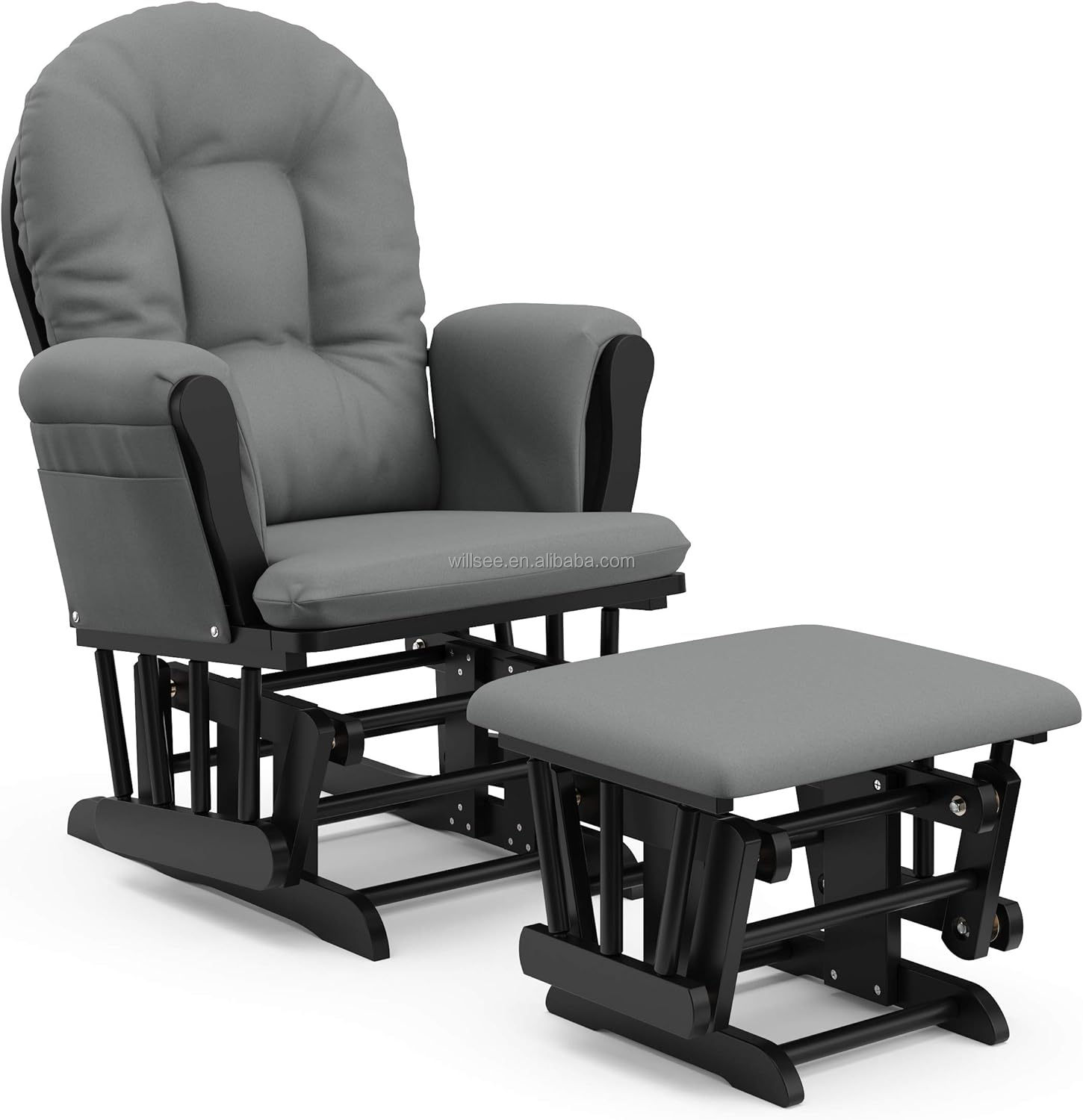HE-1309 Manufactory Rocking Nursery Chair Solid Wooden Glider Ottoman Chair Glider Rocker Chair with Ottoman