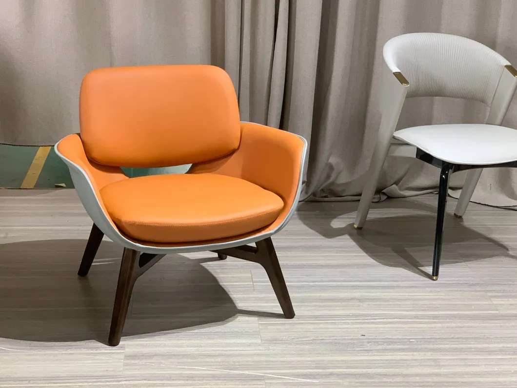 China Fiberglass Public Area Reception Accent Iconic Leather Chair with Solid Wood Base