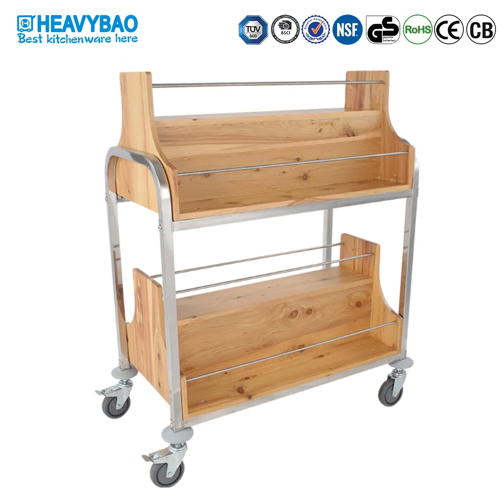 Heavybao Stainless Steel Wooden Wine Beverage Bucket Bar Serving Trolley Cart