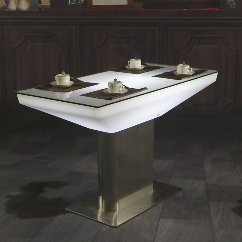 KTV Outdoor Cafe Commercial Bar Table with Luminous LED Lighting and Bar Chair Modern Square Plastic Tabletop
