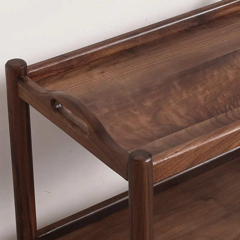 Solid Walnut 2 Tiers Kitchen Island Trolley Cart with Storage
