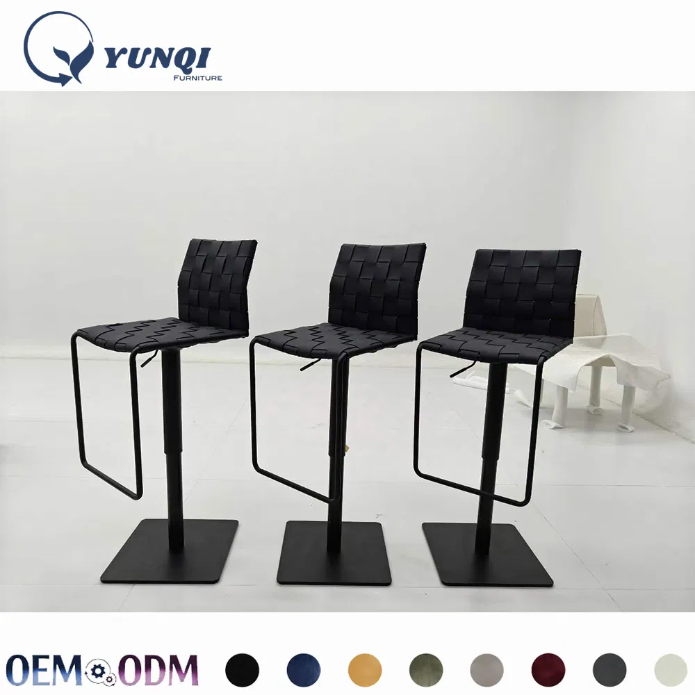 Minimalist Brown Weave Swivel Counter Chair Adjustable Height Bar Stool for Home Bar & Cafe