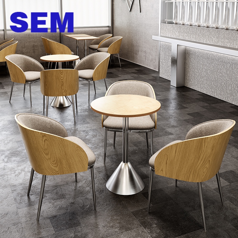 SEM Industrial Bistro Dining Table and Chair Set Luxury Food Court Coffee Tea Shop Restaurant Diner Wood Table and Chair Set