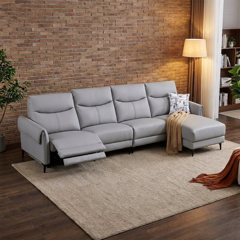 Modern Design Genuine Leather Three Seat Electric Recliner Modular Sofa Adjustable Back Arms Metal Frame for Living Room Set