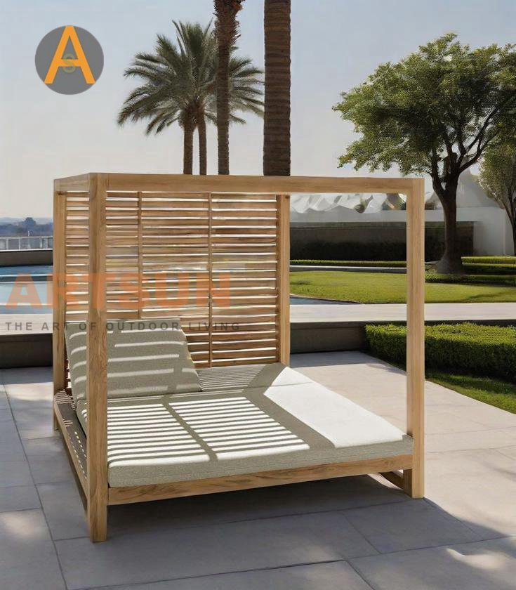 Teak Wood Durable Guaranteed Daybed Weather Resistant Double Size Outdoor Sunbed Beach &amp; Pool Relaxation Furniture for Hotel Resort Villa