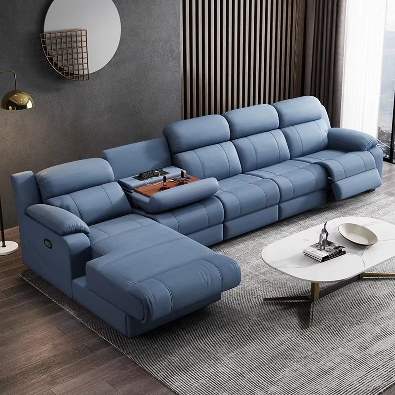 Modern Minimalist Electric L-shaped Recliner Sofa Smart Living Room Set Featuring Retractable Corner Sofa Fabric Massage