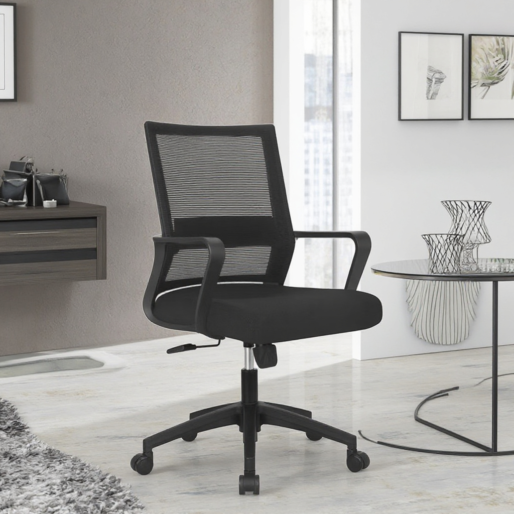 Vantervi Modern Comfortable Swivel Mid Mesh Back Fabric Seat Adjustable Height Task Computer Ergonomic Office Chair Lumbar