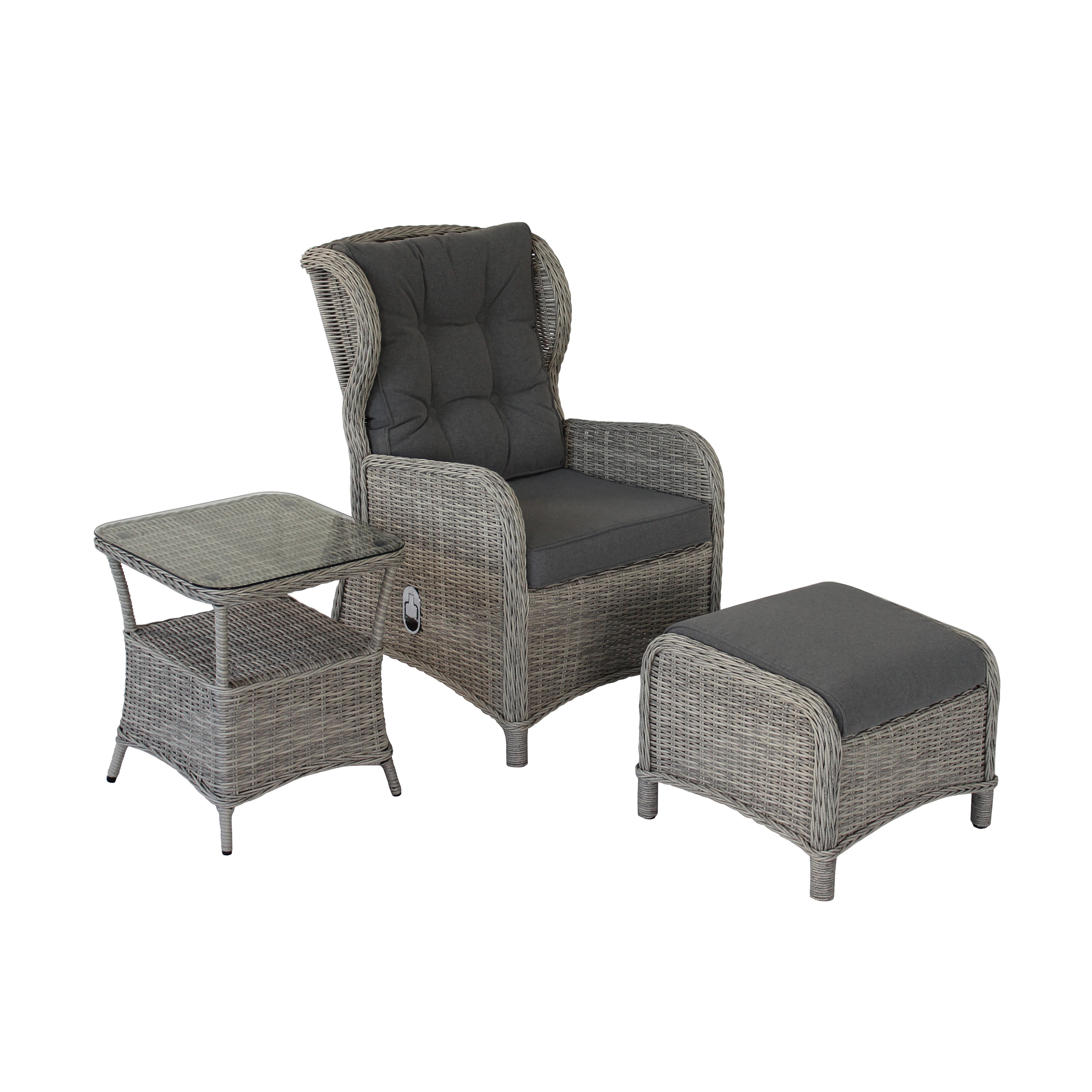 High Quality Modern 3 Piece Outdoor Garden Patio Balcony Rattan Wicker Aluminum Bistro Sets Recliner Sofa Stool for Hotel Use