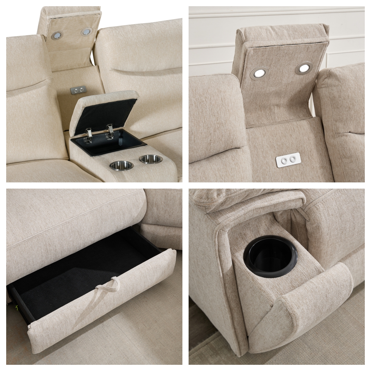 HOMERS Power Recliner Corner Sofa Chenille Fabric L-Shape Electric Sectional Couch with Bluetooth Speaker for Living Room Sofas