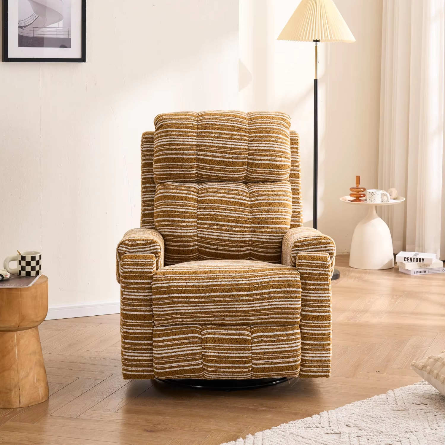 Modern European Manual Recliner Sofa Single Swing Glider Chair with Fabric Interior and Metal Frame Adjustable Height
