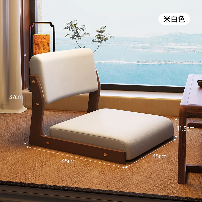 Tatami Chair, Upholstered Japanese Style Floor Chair, Wood Legless Back Rest Chair with Cushion, Accent Meditation Floor Seat